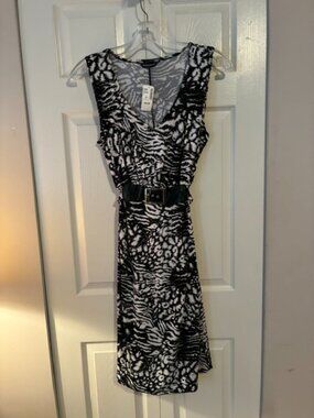 NWT Size X PENN Black White Animal Print Sleeveless Belted Dress